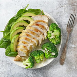 a plate of food with a fork